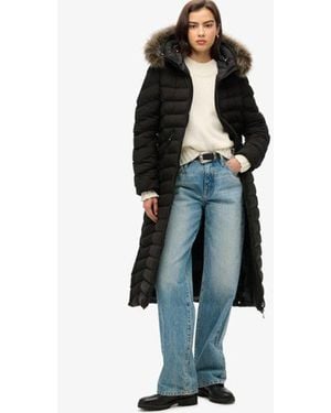 Superdry Slim Fit Fuji Faux Fur Hooded Longline Jacket - Black
