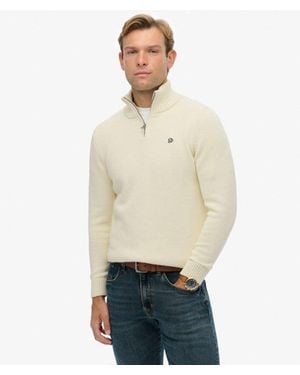 Superdry Cotton Half Zip Knit Jumper - Natural