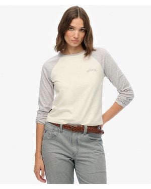 Superdry Essential Logo Long Sleeve Baseball Top - Grey