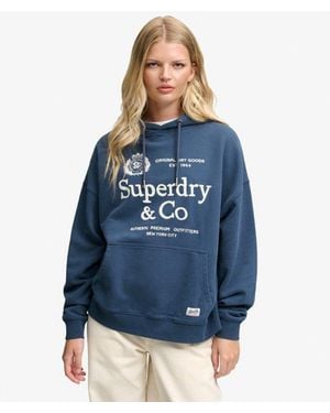 Superdry & Co Luxe Casual Embroidered Relaxed Hoodie - Blue