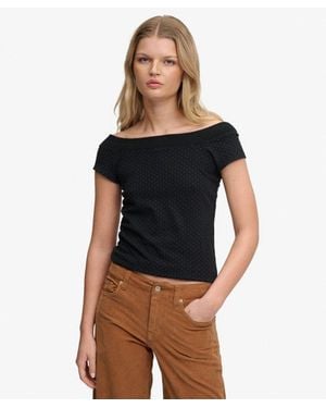 Superdry & Co Athletic Off Shoulder Pattern Top - Blue