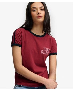 Superdry Athletic Essentials Side Stripe T-Shirt - Red