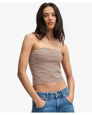 Superdry & Co Athletic Essentials Stripe Jersey Bandeau Top - Red