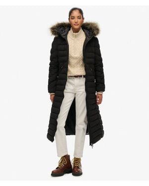 Superdry Fuji Faux Fur Hooded Longline - Black