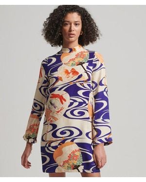 Superdry & Co Printed Long Sleeve Mini Dress - Blue