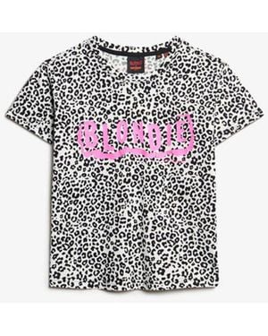 Superdry X Blondie Leopard Print Fitted Crew Neck T-shirt - White