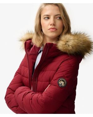 Superdry Fuji Faux Fur Hooded Mid Length Coat - Red