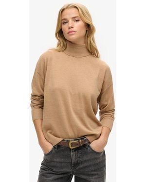 Superdry Merino Drop Shoulder Roll Neck Jumper - Natural