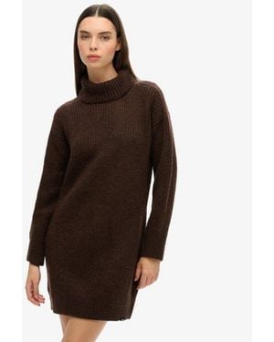Superdry & Co Loose Fit Knitted Roll Neck Jumper Dress - Brown
