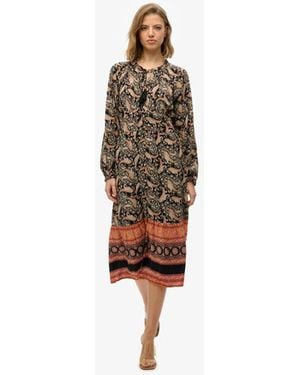 Superdry Printed Long Sleeve Midi Dress - Black