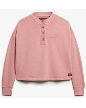Superdry & Co Embroidered Core Logo Buttoned Crew Sweatshirt - Pink