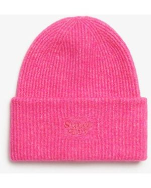 Superdry Soft Rib Knit Beanie Hat - Pink