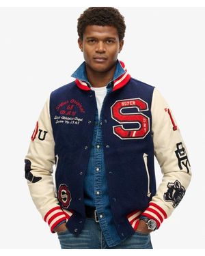 Superdry University Varsity Patched Bomber Jacket - Blue
