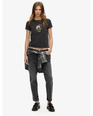Superdry & Co Small Tattoo Rhinestone Fitted T-shirt - Black