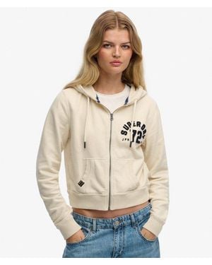 Superdry Femme Sweat À Capuche Zippé Court Athletic Coupe Décontractée Taille - Neutre