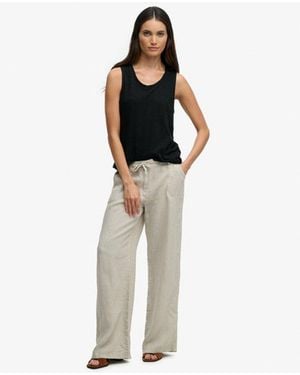 Superdry Linen Low Rise Pants - Blue