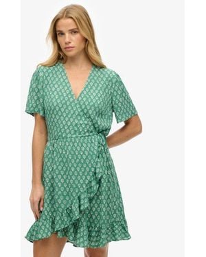 Superdry Paisley Print Short Sleeve Mini Wrap Dress - Green