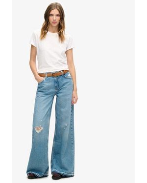 Superdry & Co Raw Hem Wide Leg Flare Jeans - Blue