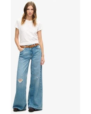 Superdry & Co Raw Hem Wide Leg Flare Jeans - Blue