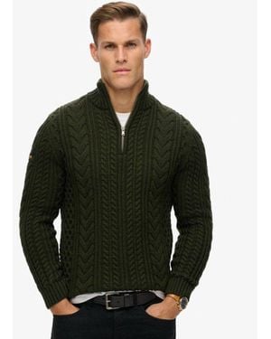 Superdry & Co Vintage Jacob Cable Knit Half Zip Jumper - Green