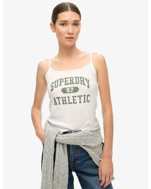 Superdry & Co Athletic Essentials Graphic Pointelle Cami Top - White