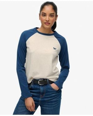 Superdry Essential Logo Long Sleeve Baseball Top - Blue