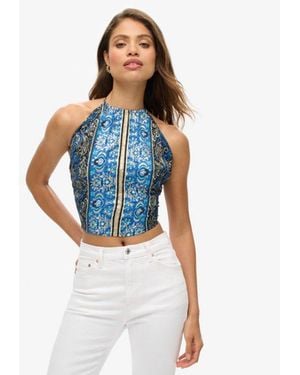 Superdry & Co Ladies Classic Paisley Print St Tropez Halter Top - Blue
