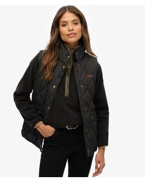 Superdry Femme Veste Sans Manches À Doublure Bordée De Velours Côtelé Taille - Noir