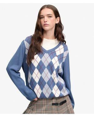 Superdry Argyle Trui Met V-hals Relaxed Pasvorm - Blauw