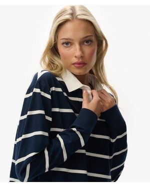 Superdry Athletic Essentials Cropped Stripe Rugby Top - Blue