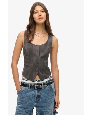 Superdry & Co Pinstripe Satin Back Waistcoat - Blue