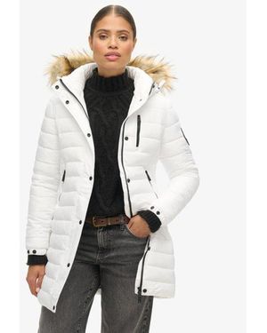 Superdry Fuji Hooded Mid Length Puffer Coat - White