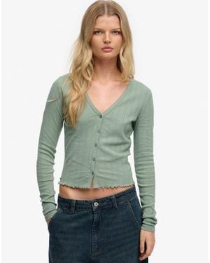 Superdry Athletic Essential Pointelle Cardigan - Green