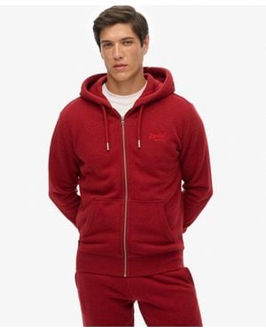 Superdry Homme Sweat À Capuche Zippé Logo Vintage Brodé Taille - Rouge