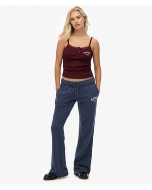 Superdry Athletic joggingbroek Met Wijde Pijpen En Borduursel - Blauw