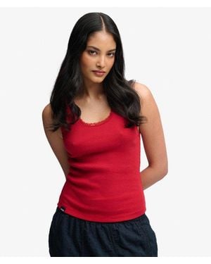 Superdry Vintage Lace Trim Vest - Red