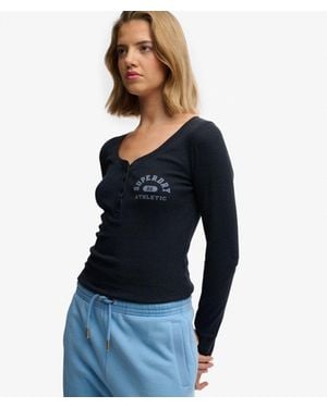 Superdry & Co Athletic Button Down Long Sleeve Top - Blue