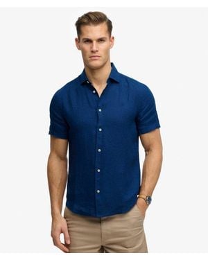 Superdry & Co Riviera Short Sleeve Linen Shirt - Blue