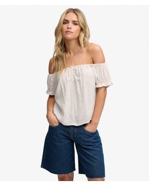 Superdry & Co Short Sleeve Half Button Woven Top - White