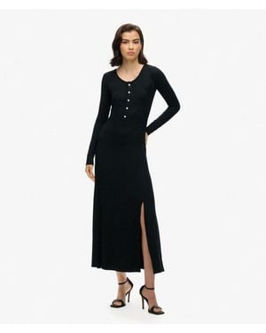 Superdry Ladies Slim Fit Henley Midi Dress - Black