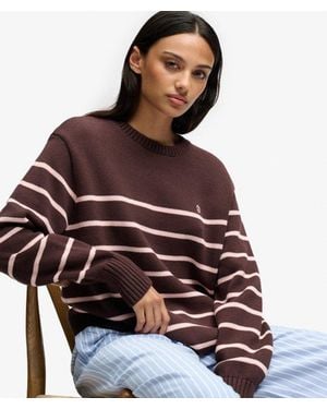 Superdry Oversized Stripe Sweater - Brown