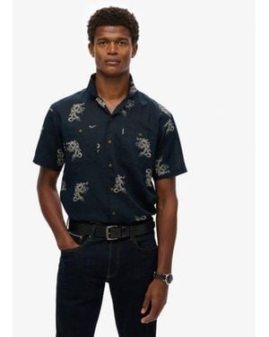 Superdry Short Sleeve Beach Shirt - Size: L - Blue