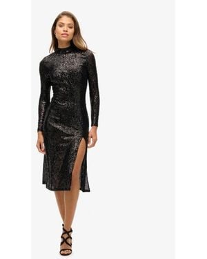 Superdry & Co Slim Fit Backless Sequin Midi Dress - Black