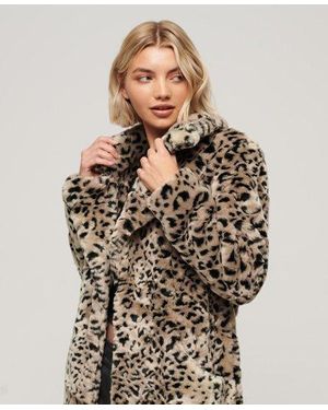 Superdry Vintage Lange Jas Van Imitatiebont - Naturel