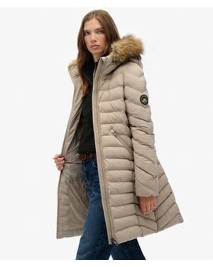 Superdry & Co Fuji Faux Fur Hooded Mid Length Coat - Natural