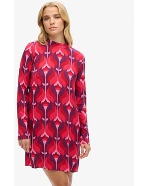 Superdry Printed Long Sleeve Mini Dress - Red