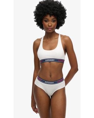 Superdry Organic Cotton Multi Logo Crop Bralette /Tricolore - White