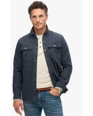 Superdry Classic Logo Patch Organic Cotton Canvas Workwear Overshirt - Blue