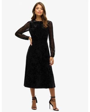Superdry & Co Lace Sleeve Velvet Midi Dress - Black