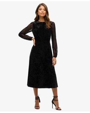 Superdry & Co Lace Sleeve Velvet Midi Dress - Black